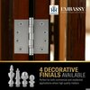 Embassy 3-1/2 x 3-1/2 Solid Brass Hinge, Satin Nickel Finish with Urn Tips 3535BBUS15U-1